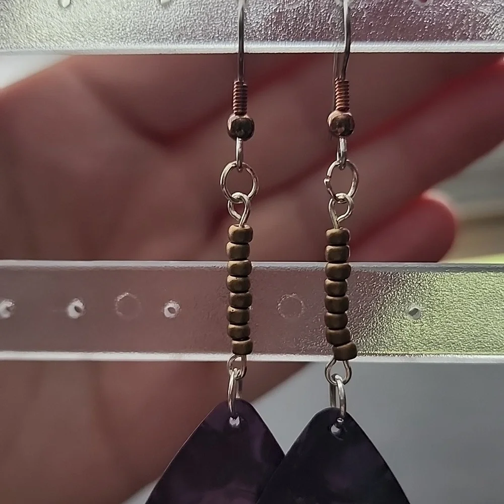 Handmade Purple Teardrop Earrings with Boot Charm - Picture 3 of 5